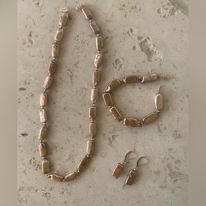 Bronze Biwa Fresh Water Pearl Beaded Necklace, Bracelet, Earrings 14k